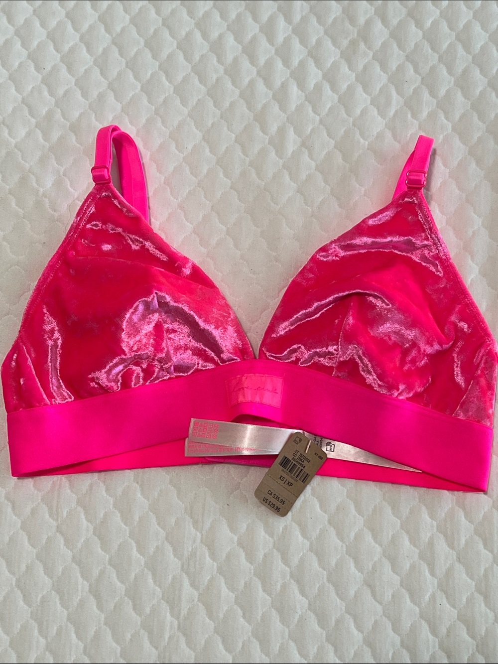 PINK Victoria's Secret Velvet Triangle Bralette in Atomic Pink